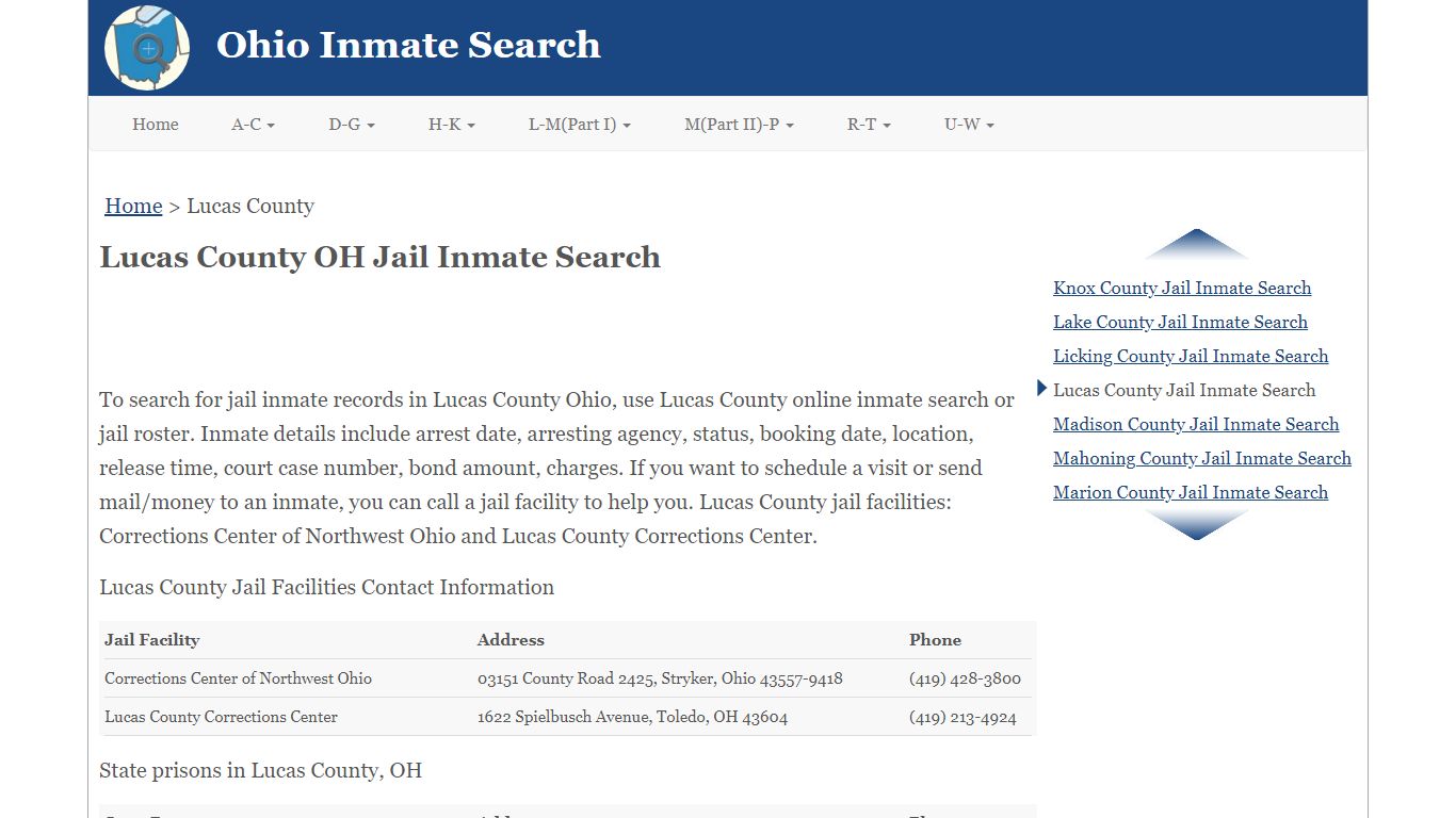 Lucas County OH Jail Inmate Search